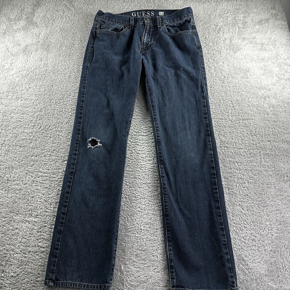 Guess Jeans Mens 32x31 Lincoln Slim Straight Dark Wash Preppy Minimalist - Flaw